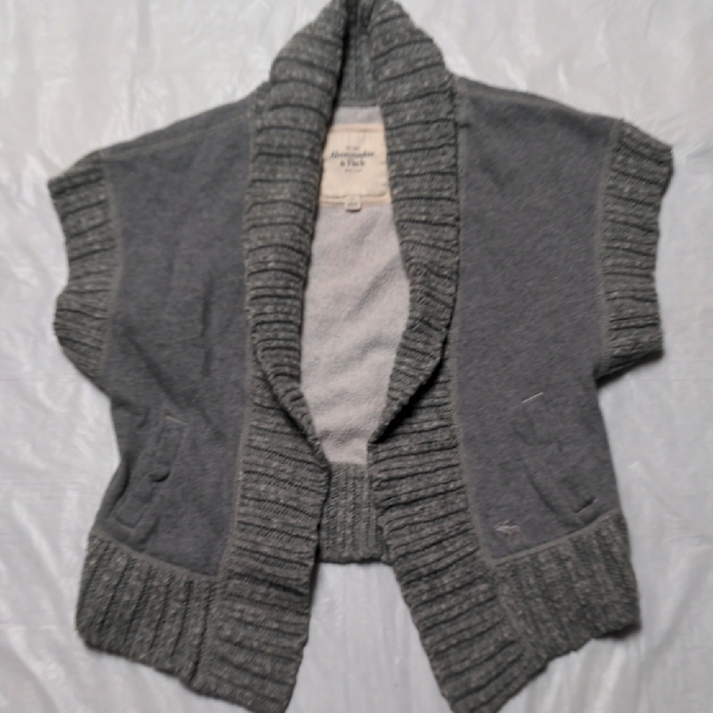 Abercrombie & Fitch Vintage Y2K Gray Wool Shawl Collar Open Cardigan Sweater Lg